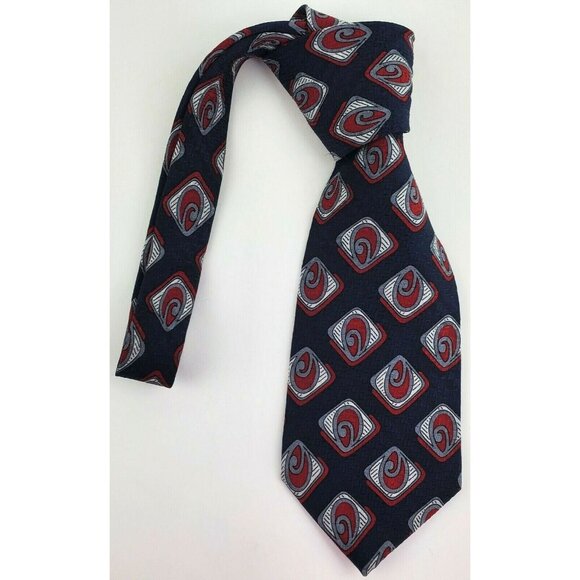 Geometric Necktie Tie Camden Park Red White Blue Silk 58"L 4"W VTG Retro - Picture 4 of 5
